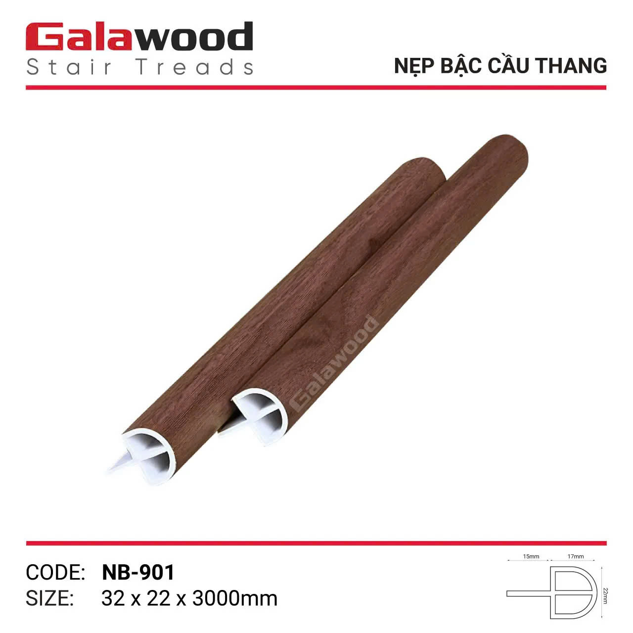 Nẹp Bậc Cầu Thang Nhựa Giả Gỗ Galawood NB-901